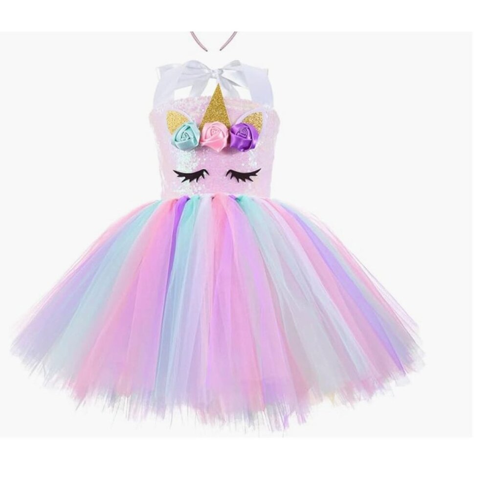 Unicorn Costume Sequin Rainbow Tulle Dress – Size 6T